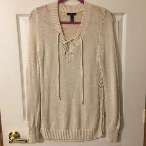 Cream lace up sweater